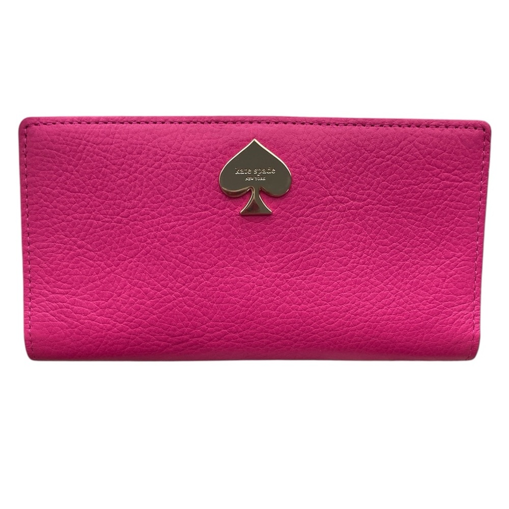 Kate Spade Hot Pink Leather Wallet with Gold Colored Emblem